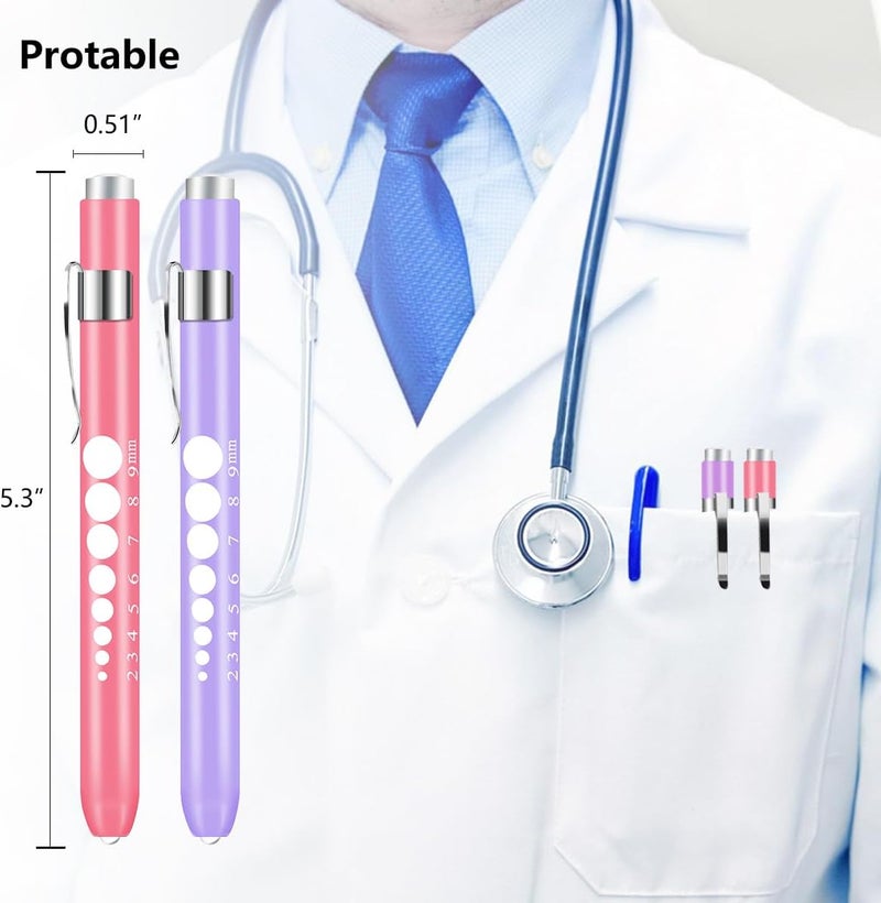 Opoway Nursing Penlight with Pupil Gauge 2 Pack LED Medical Pen Lights for Nurses Doctors EMTs Pen Light Medical LED Penlights for Nurse Pink and Purple with 4 Batteries White Light - Image 4